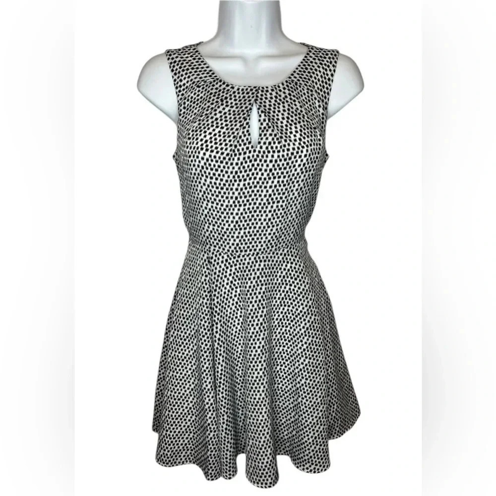 Express Black and White Geometric Fit & Flare Dress
